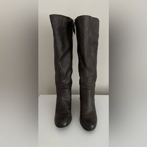 Faux brown leather heeled boots
